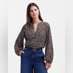 Madewell Floral Blouse in Brown and White